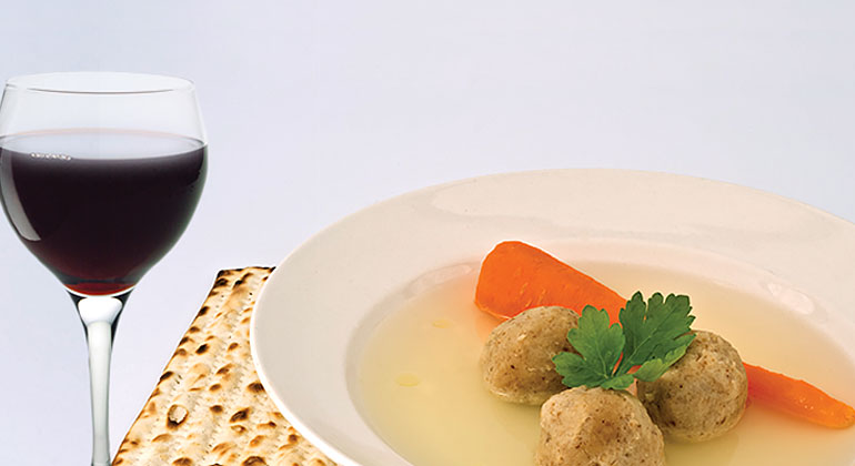 matzo ball soup, matzo and wine