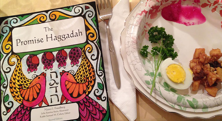 passover seder plate and haggadah pamphlet