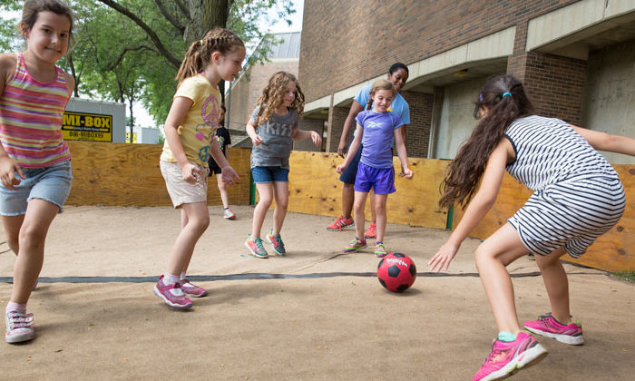 girl campers playing gaga