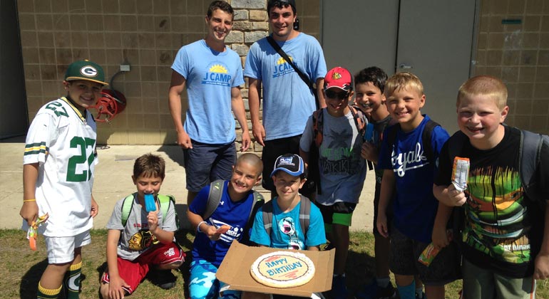 campers and counselors celebrating camper's birthday