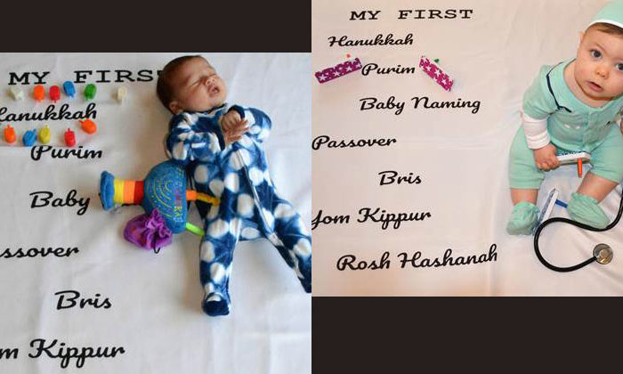 babies on "my first" blanket with list of Jewish milestones