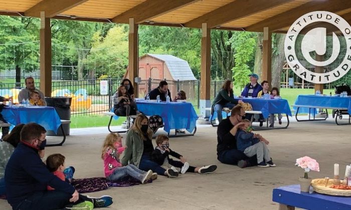 parents and kids in picnic area