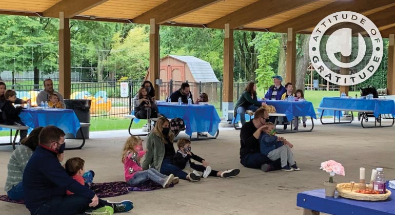 parents and kids in picnic area