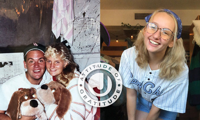 photo of couple with dog stuffed animals, photo of teenage girl in baseball jersey