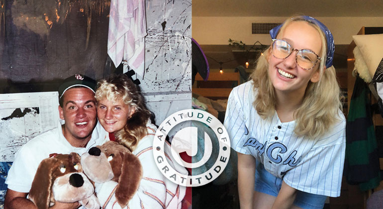 photo of couple with dog stuffed animals, photo of teenage girl in baseball jersey